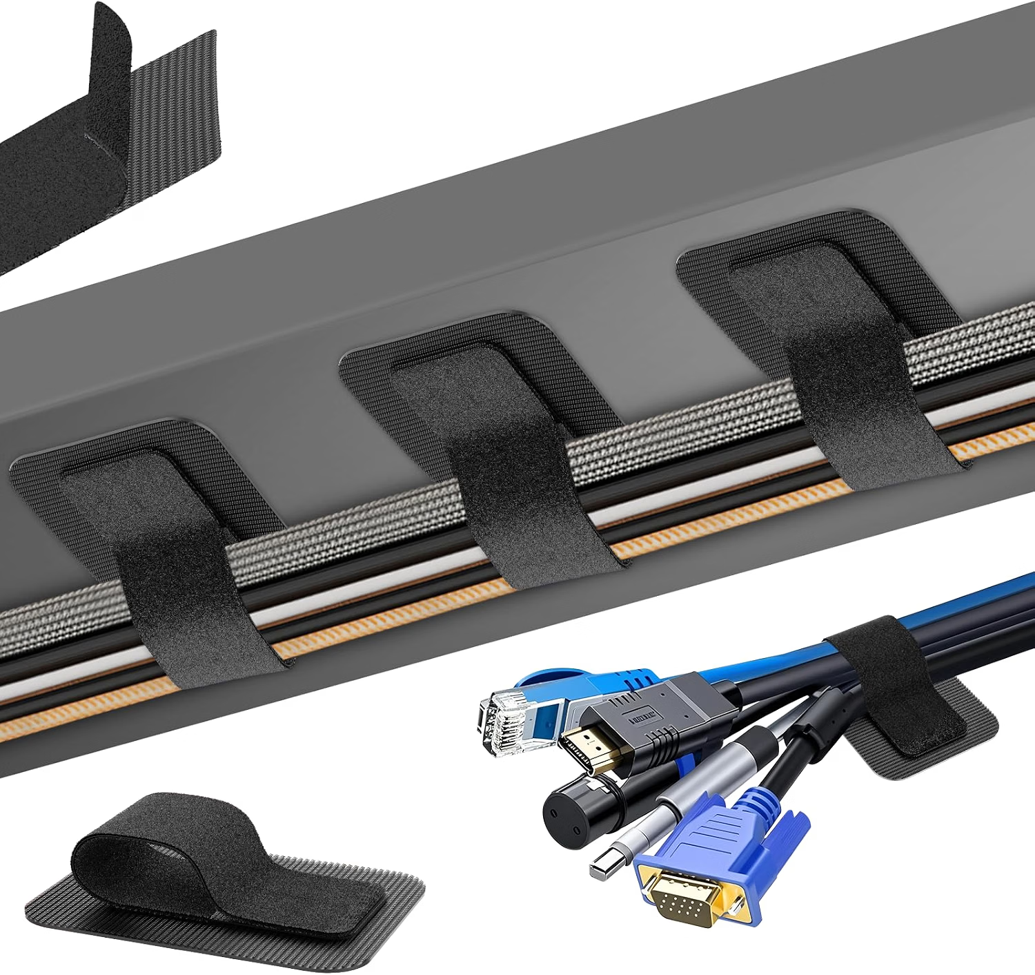 Cable Management Under Desk, Enhanced up to 15 Cord Organizer 20 Pair-Black